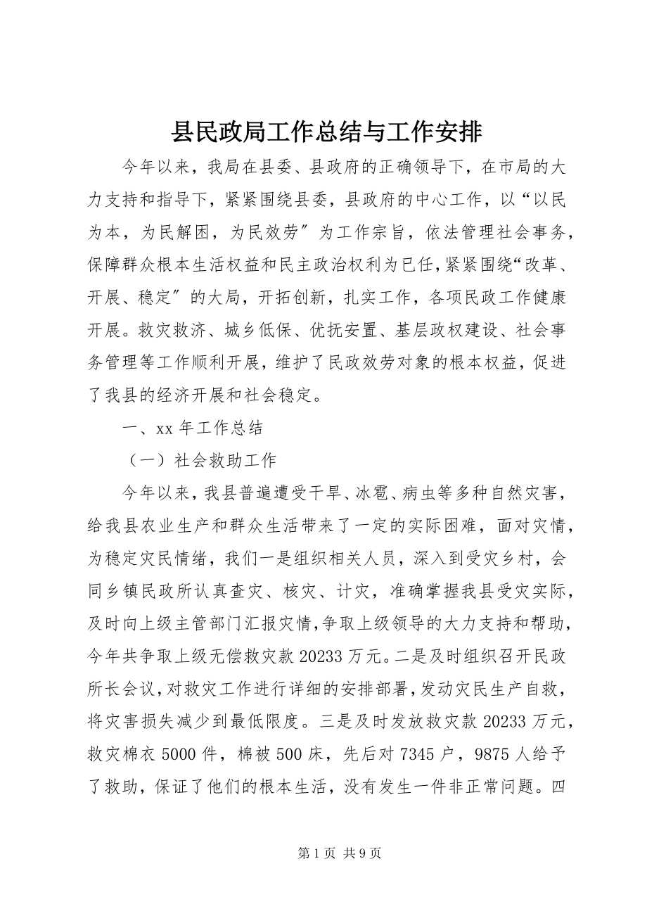 2023年县民政局工作总结与工作安排.docx_第1页