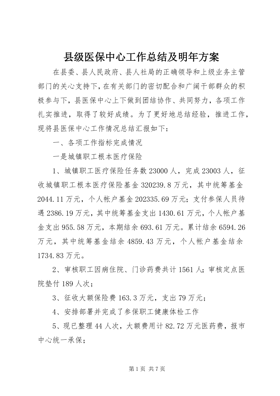 2023年县级医保中心工作总结及明年计划.docx_第1页