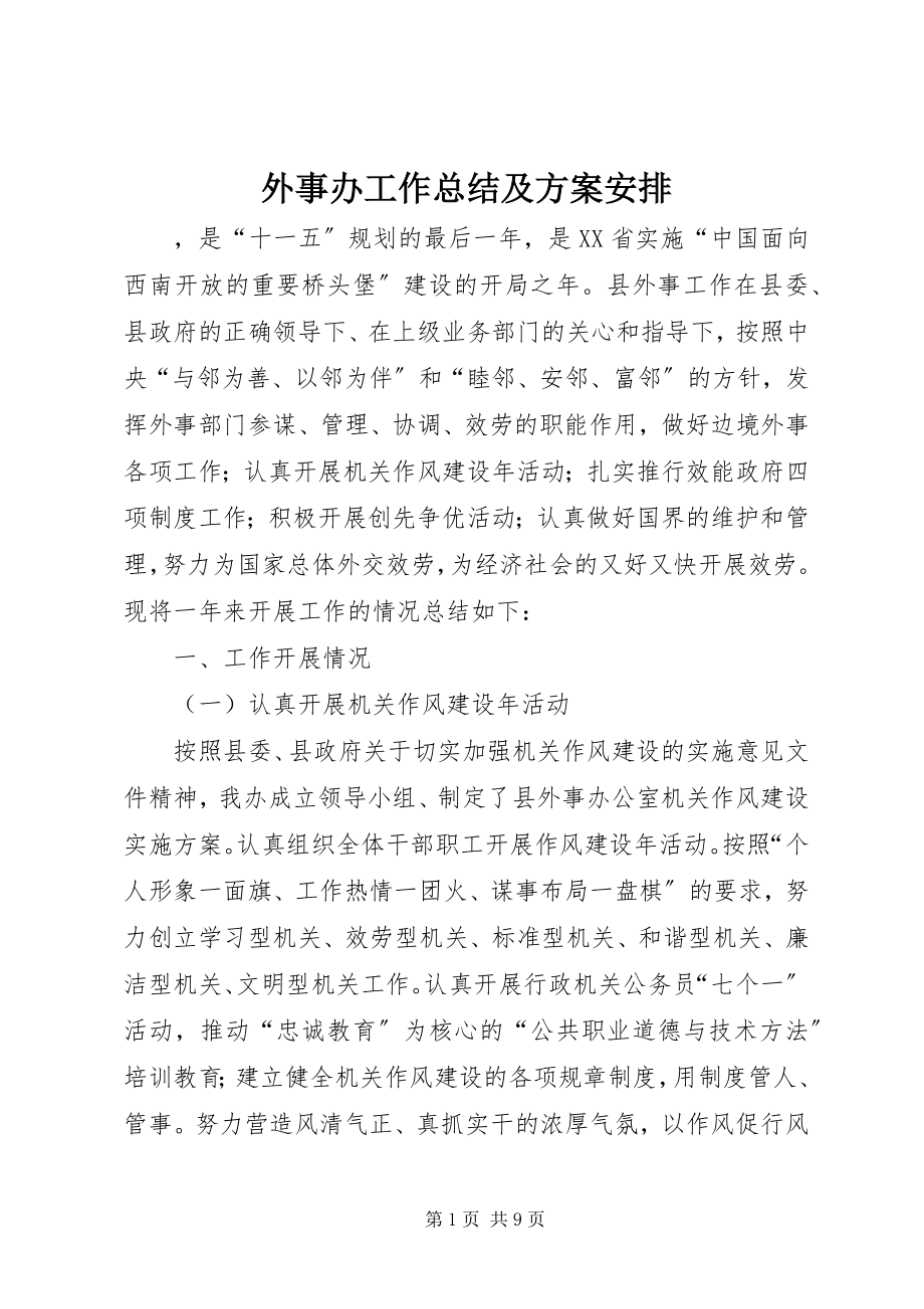 2023年外事办工作总结及计划安排.docx_第1页