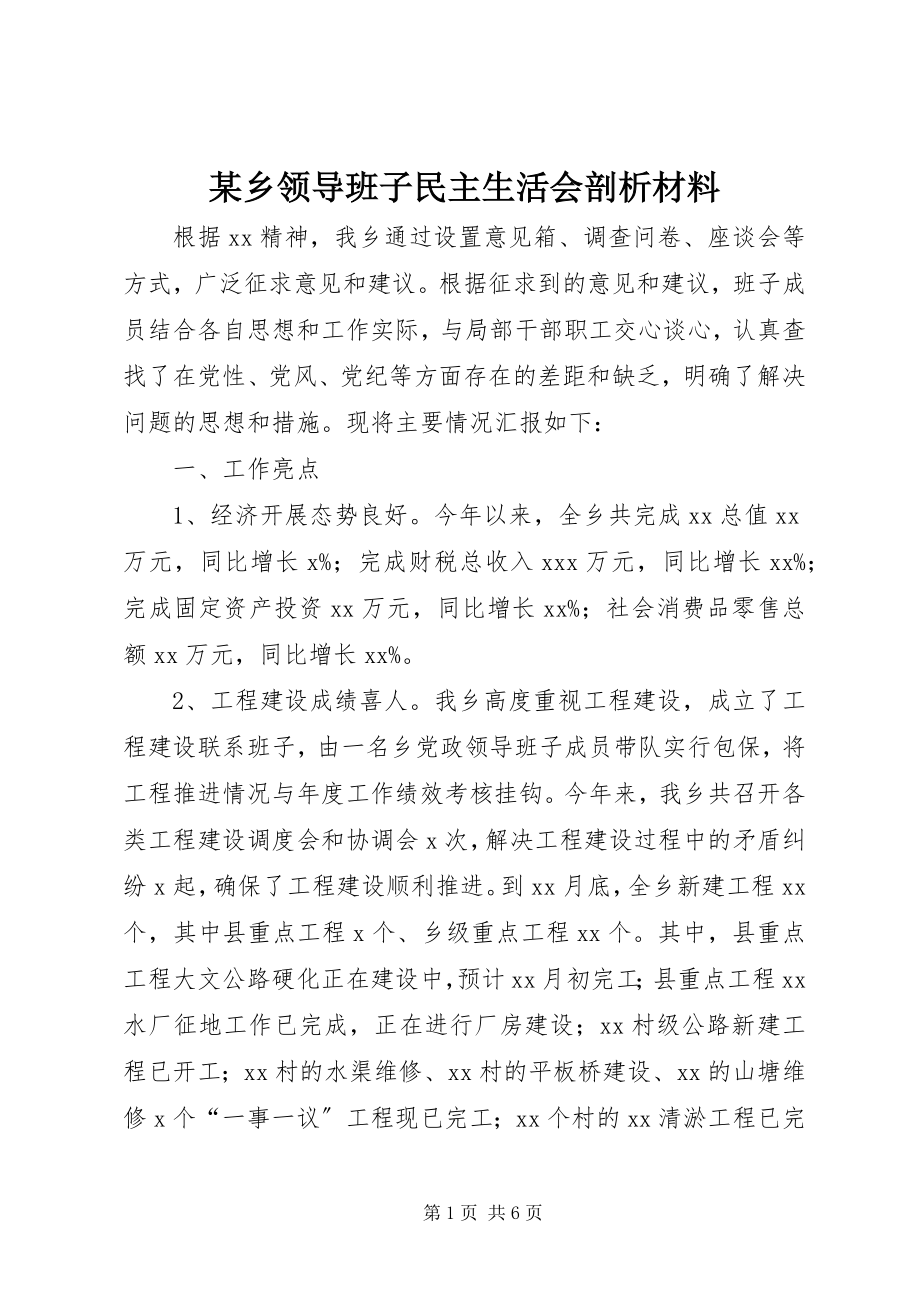 2023年xx乡领导班子民主生活会剖析材料.docx_第1页