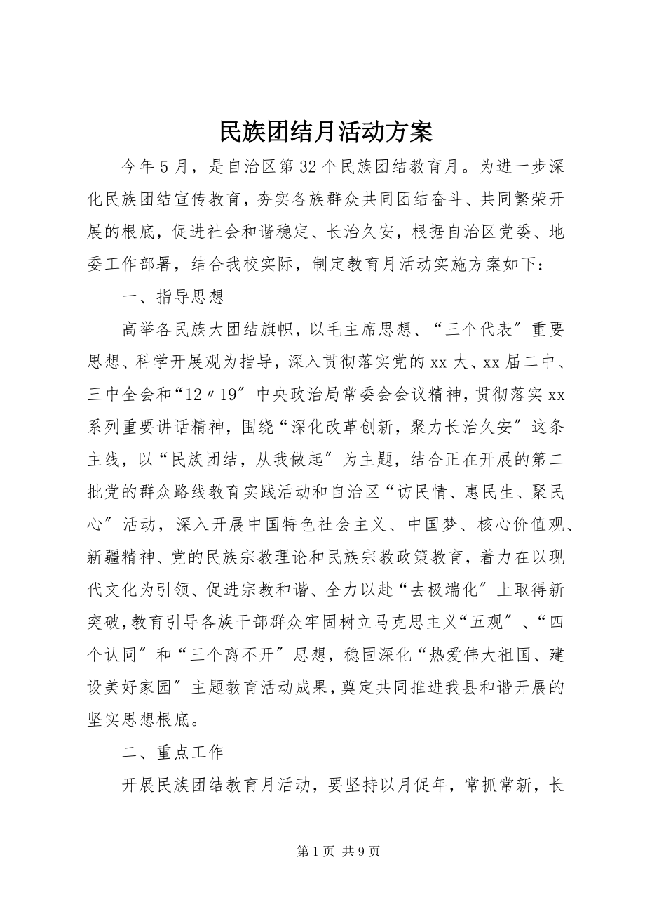 2023年民族团结月活动方案.docx_第1页