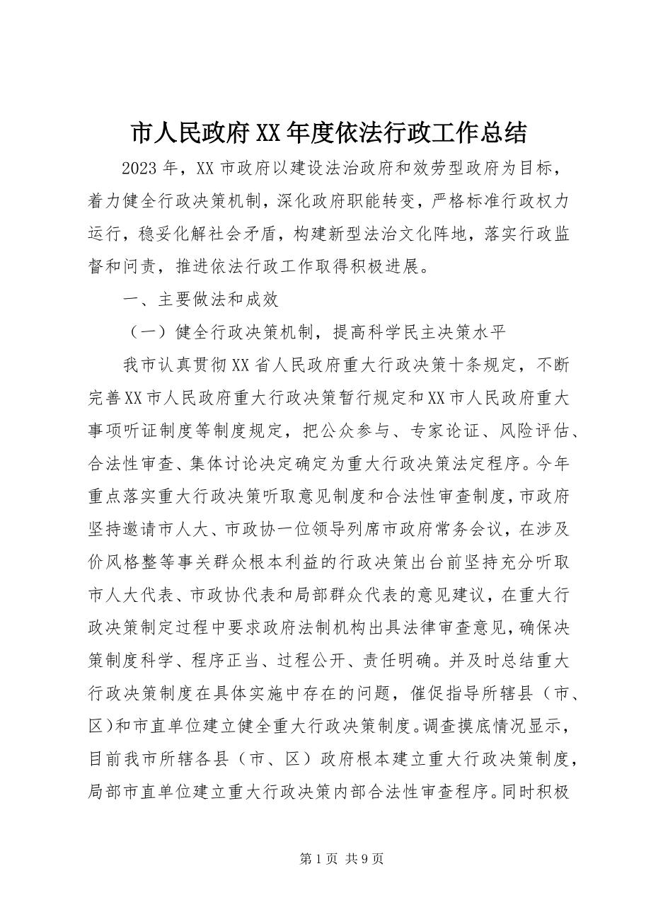 2023年市人民政府度依法行政工作总结.docx_第1页