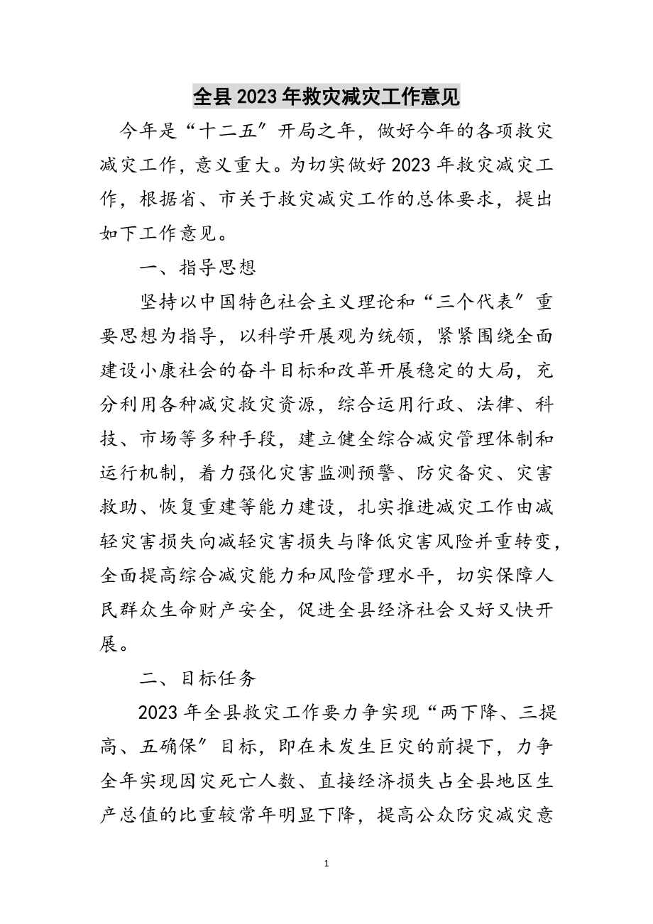 2023年全县年救灾减灾工作意见范文.doc_第1页