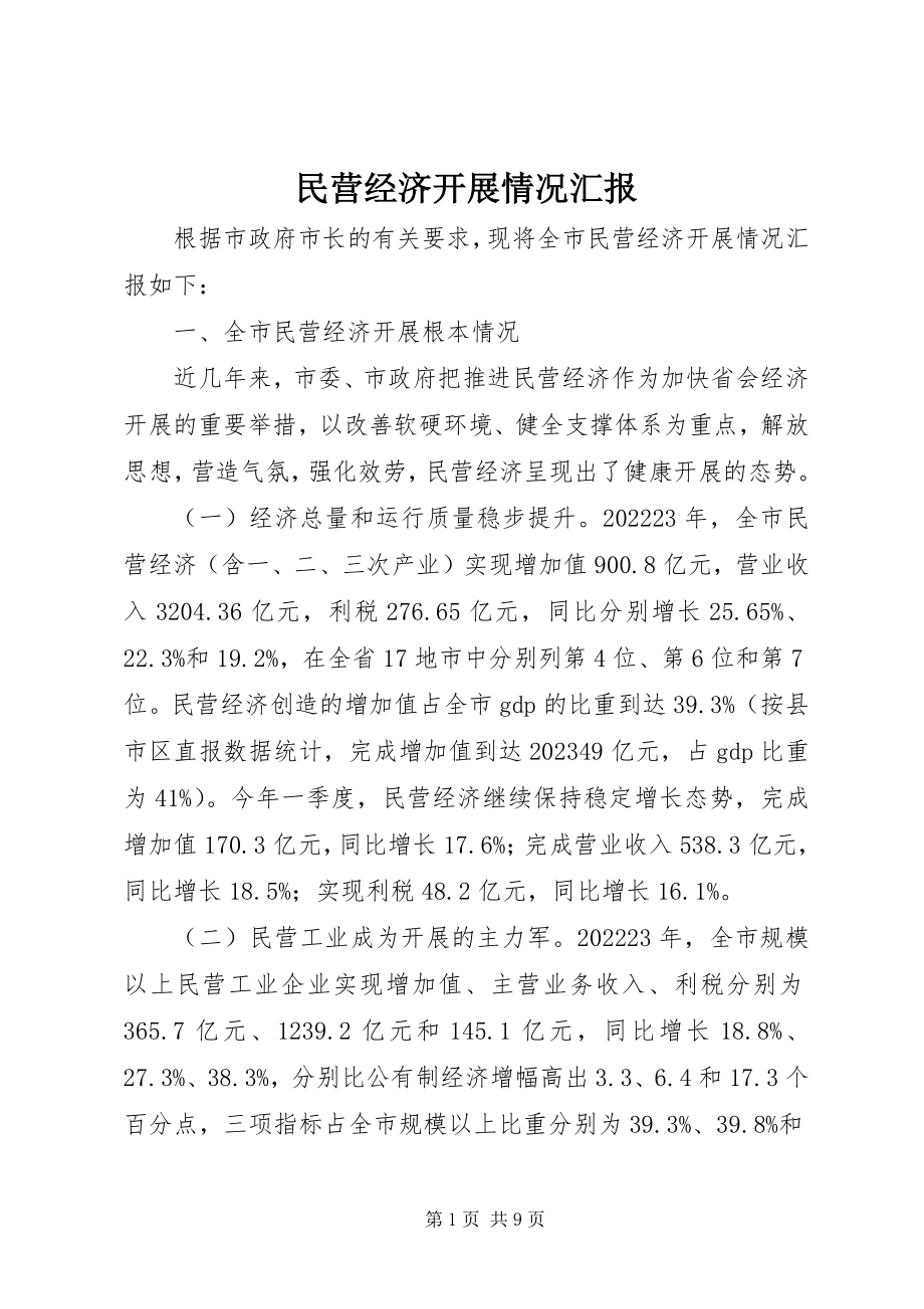 2023年民营经济发展情况汇报.docx_第1页