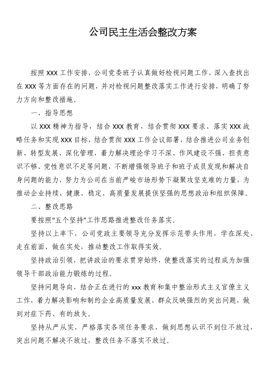 公司民主生活会整改方案.docx_第1页