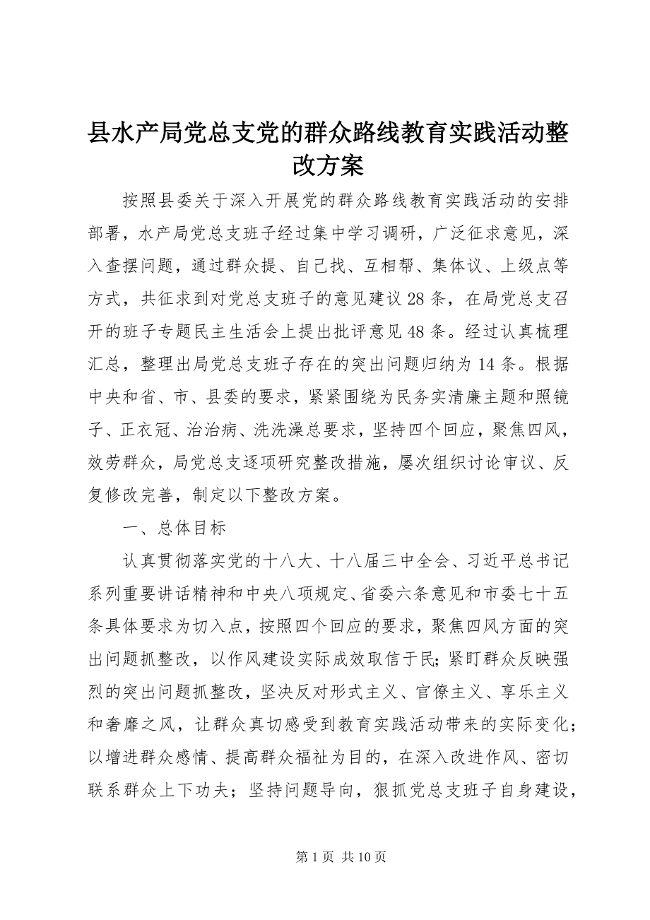 2023年县水产局党总支党的群众路线教育实践活动整改方案.docx_第1页