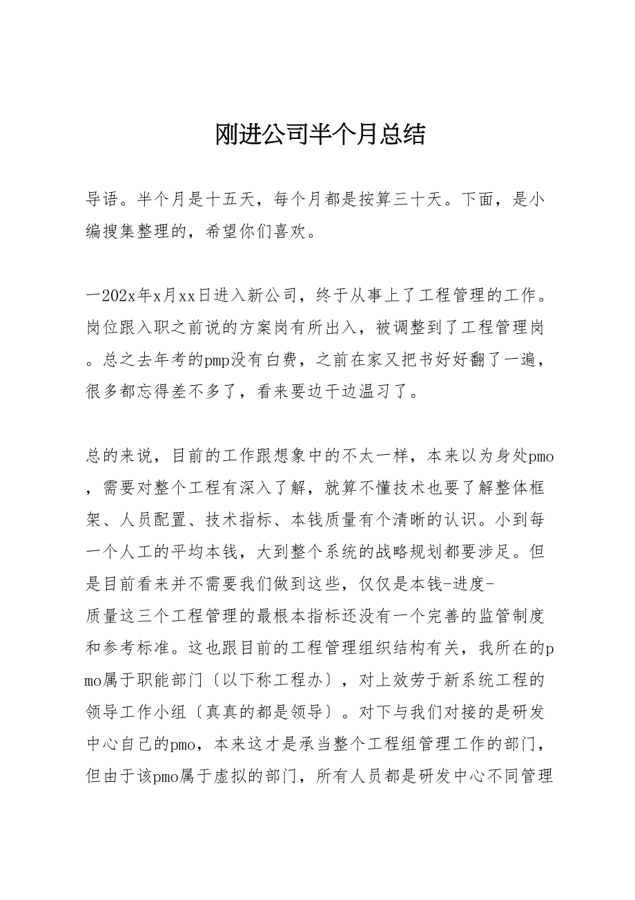 2023年刚进公司半个月总结.doc_第1页