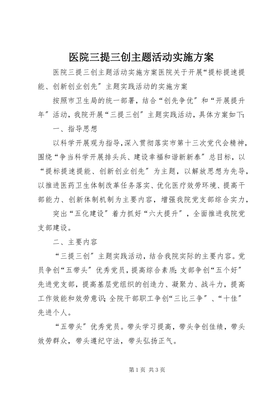 2023年医院三提三创主题活动实施方案.docx_第1页