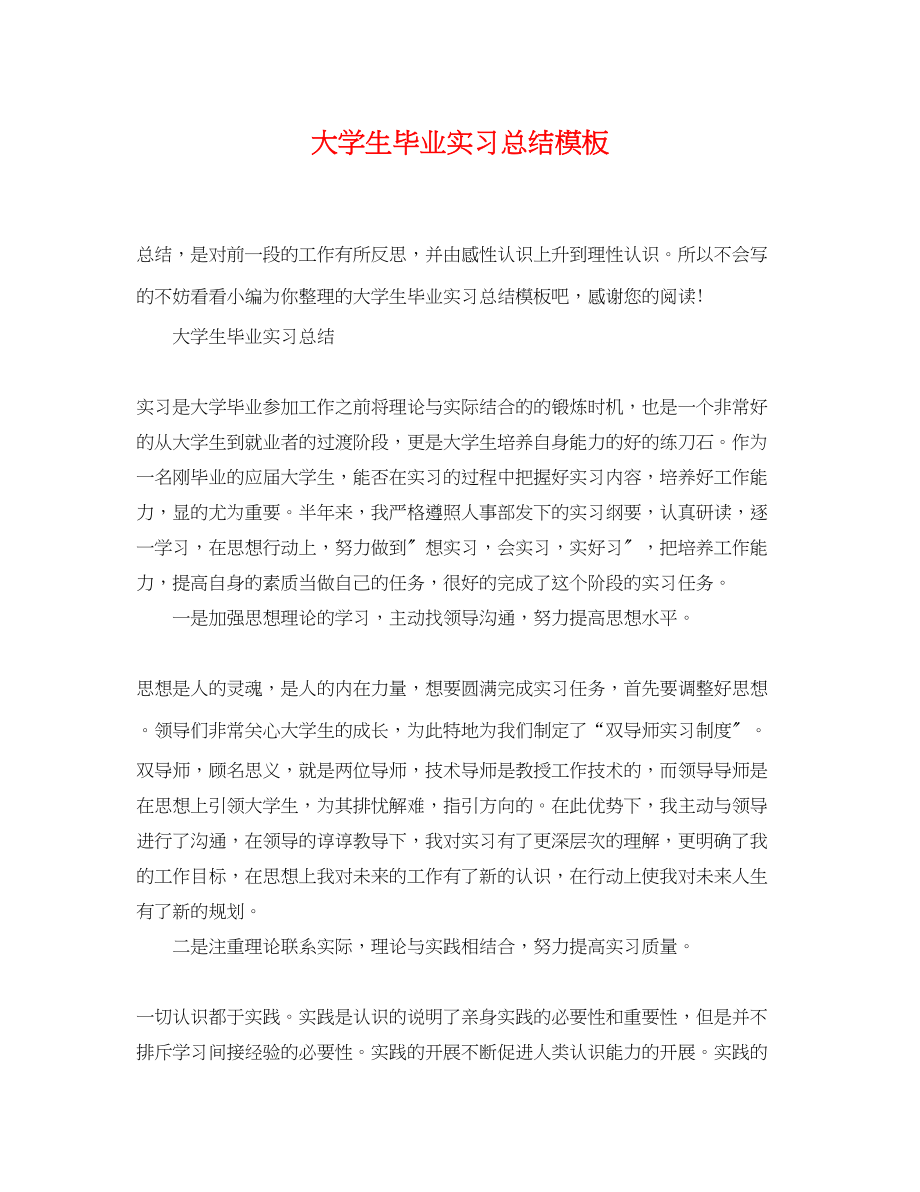 2023年大学生毕业实习总结模板.docx_第1页