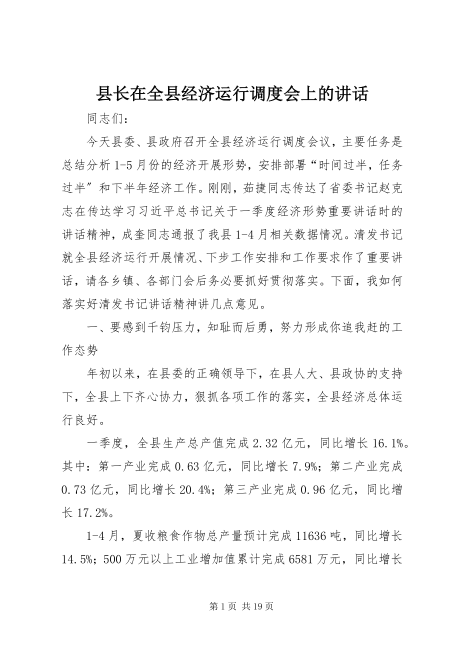 2023年县长在全县经济运行调度会上的致辞.docx_第1页