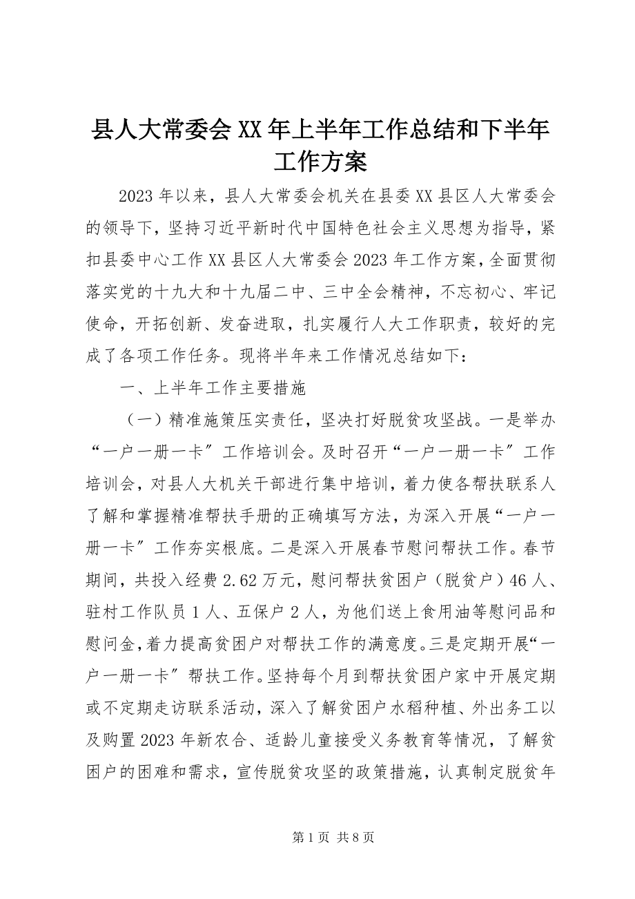 2023年县人大常委会上半年工作总结和下半年工作计划.docx_第1页