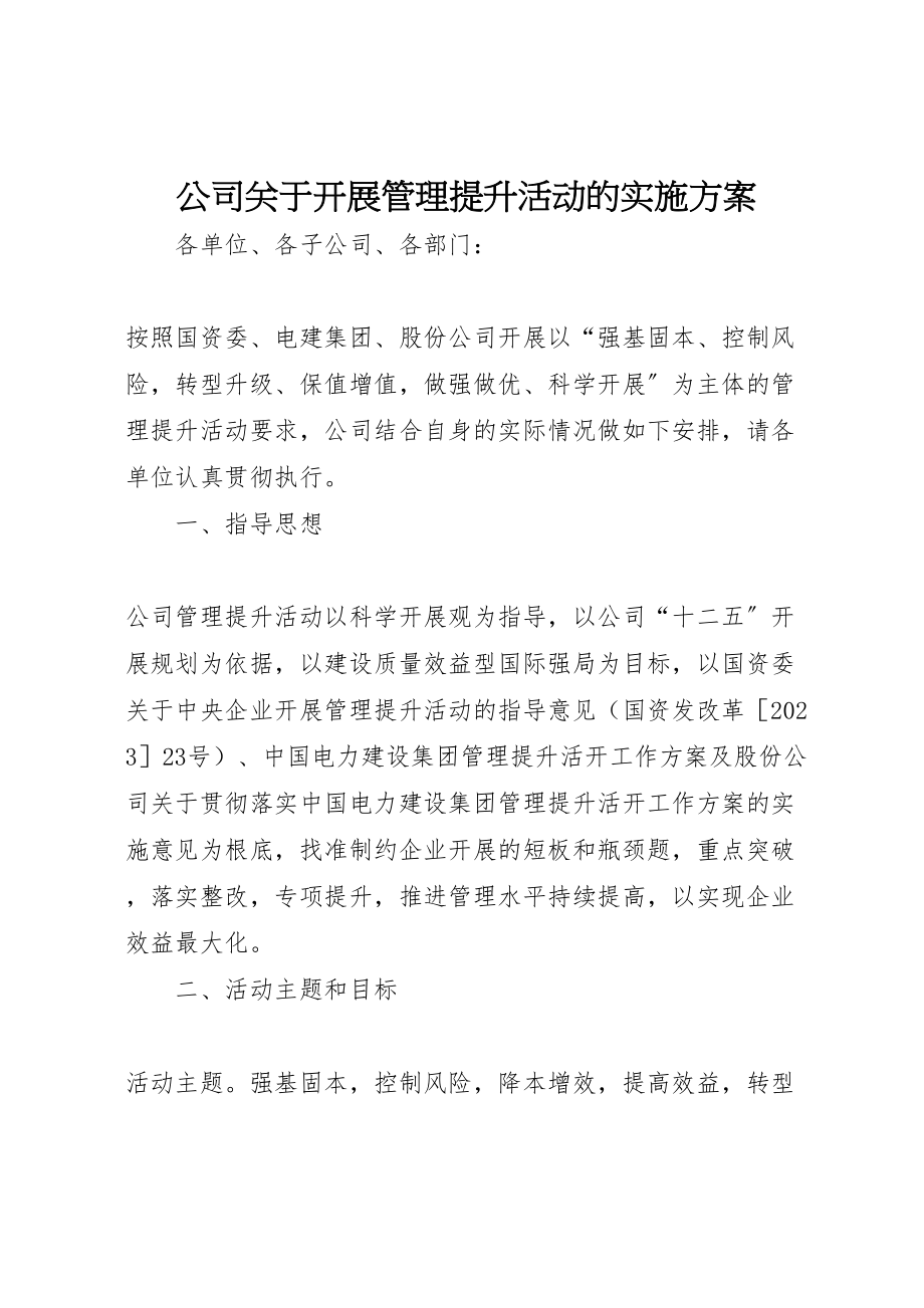 2023年公司关于开展管理提升活动的实施方案.doc_第1页