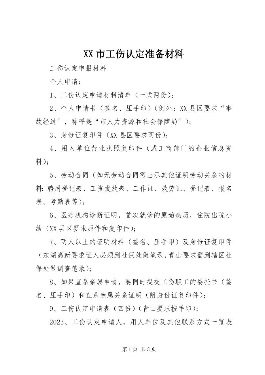 2023年XX市工伤认定准备材料新编.docx_第1页