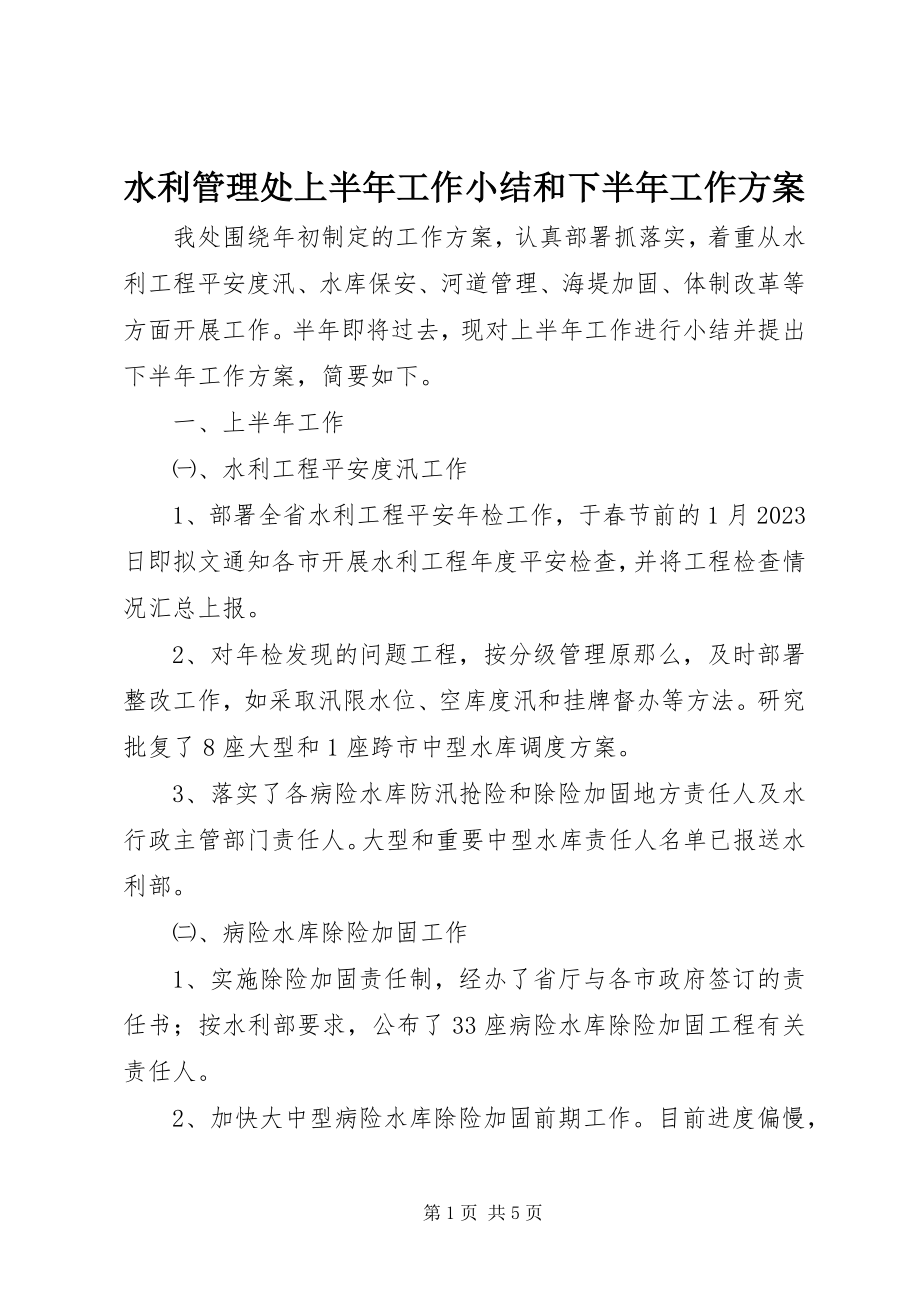 2023年水利管理处上半年工作小结和下半年工作计划.docx_第1页