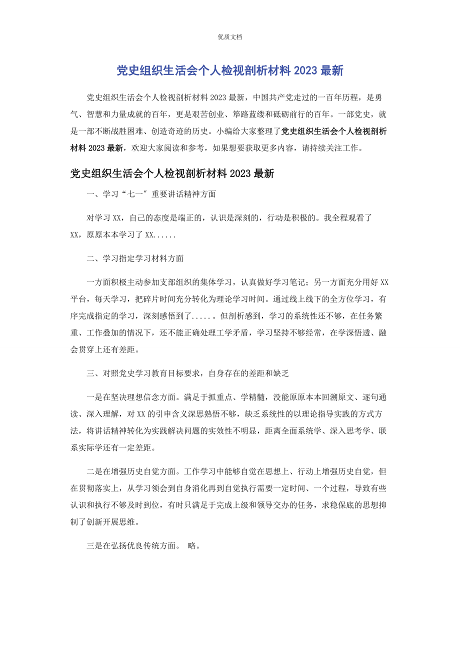 2023年党史组织生活会个人检视剖析.docx_第1页