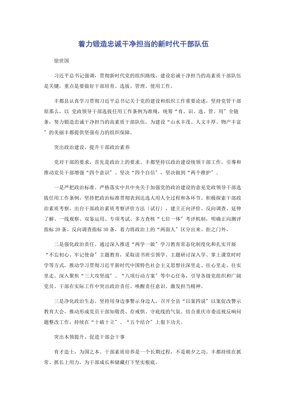 2023年着力锻造忠诚干净担当的新时代干部队伍.docx_第1页