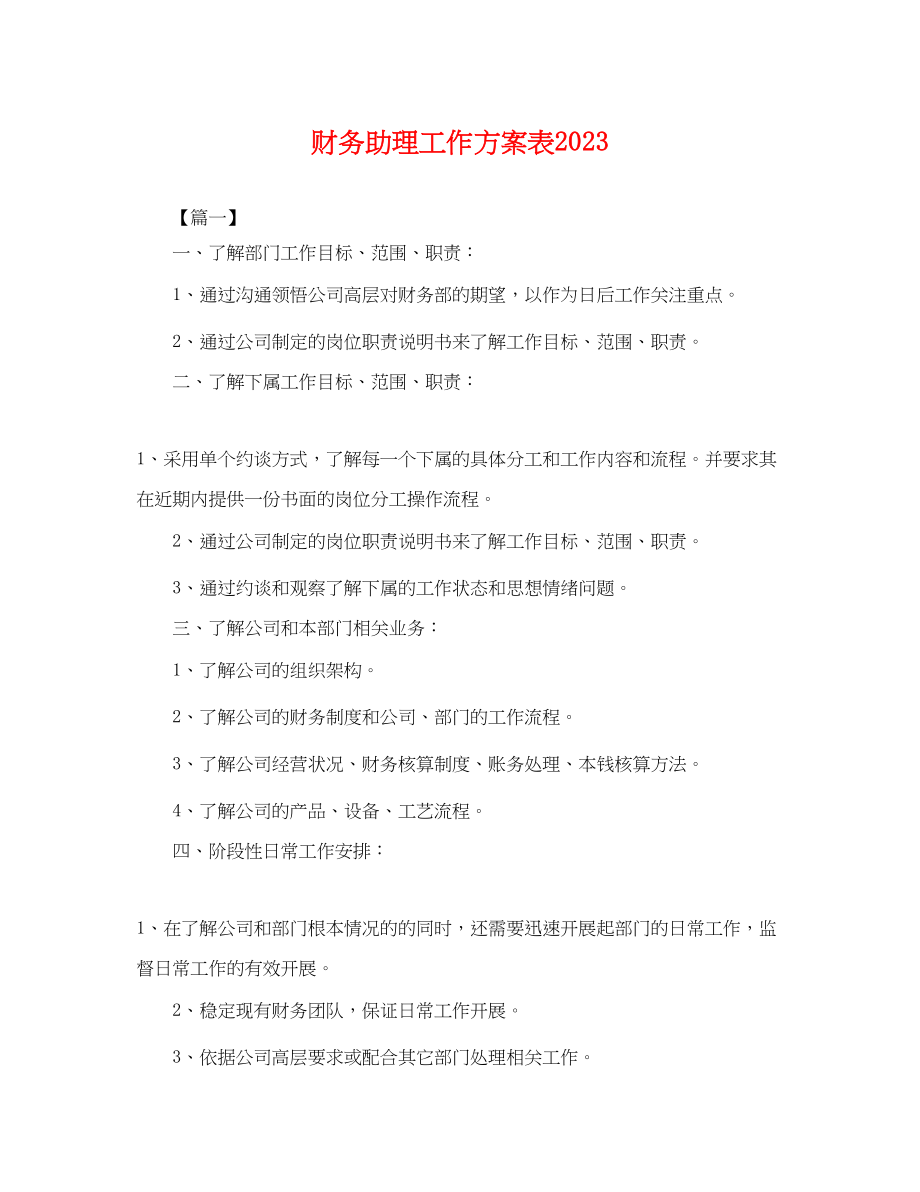 2023年财务助理工作计划表.docx_第1页