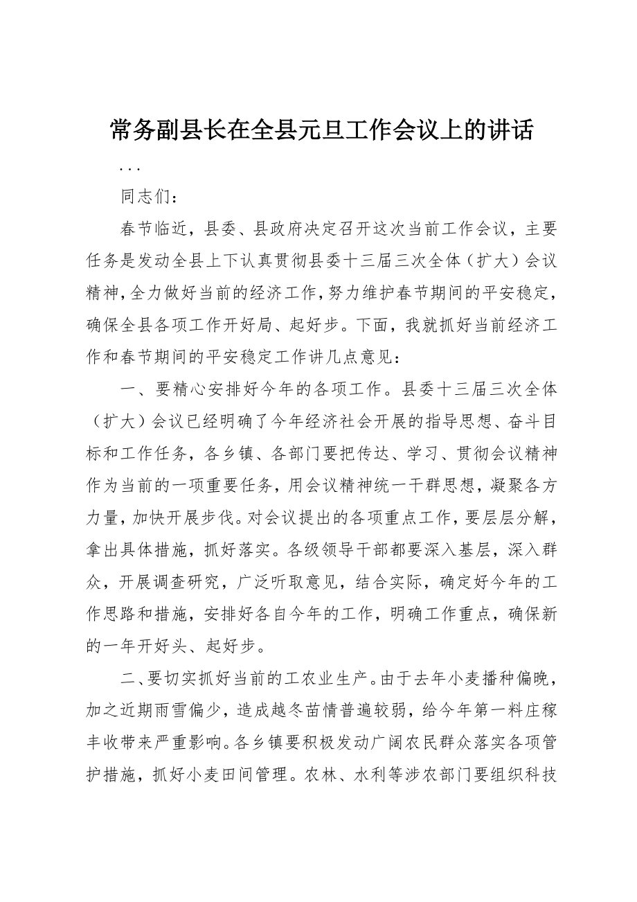 2023年常务副县长在全县元旦工作会议上的致辞新编.docx_第1页