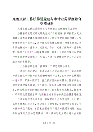 2023年完善支部工作法推进党建与审计业务深度融合交流材料.docx