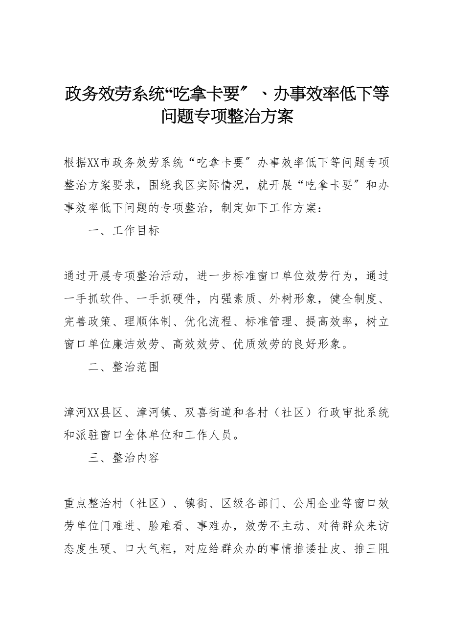 2023年政务服务系统吃拿卡要办事效率低下等问题专项整治方案.doc_第1页