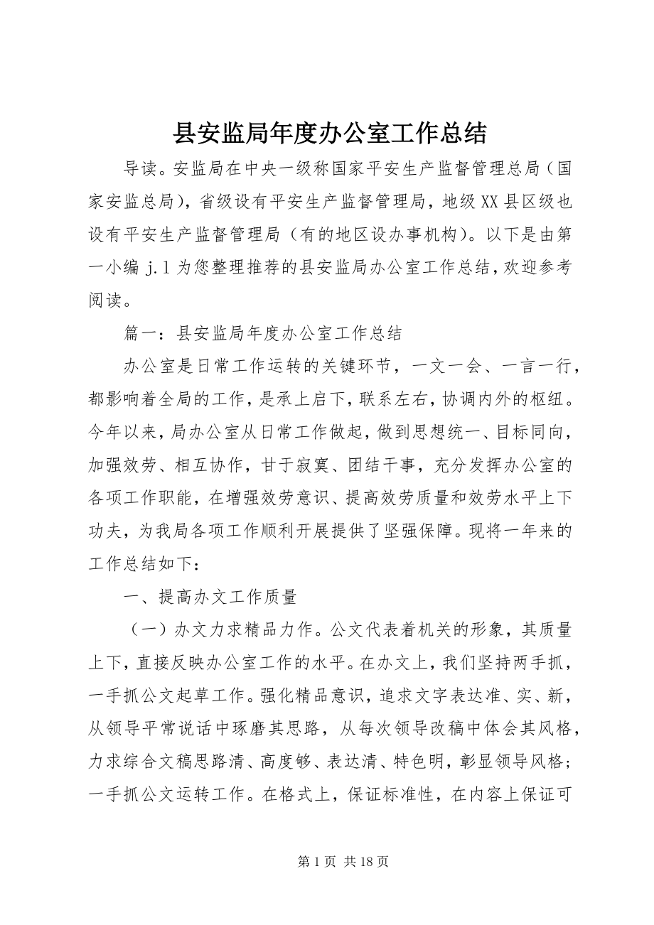 2023年县安监局年度办公室工作总结.docx_第1页