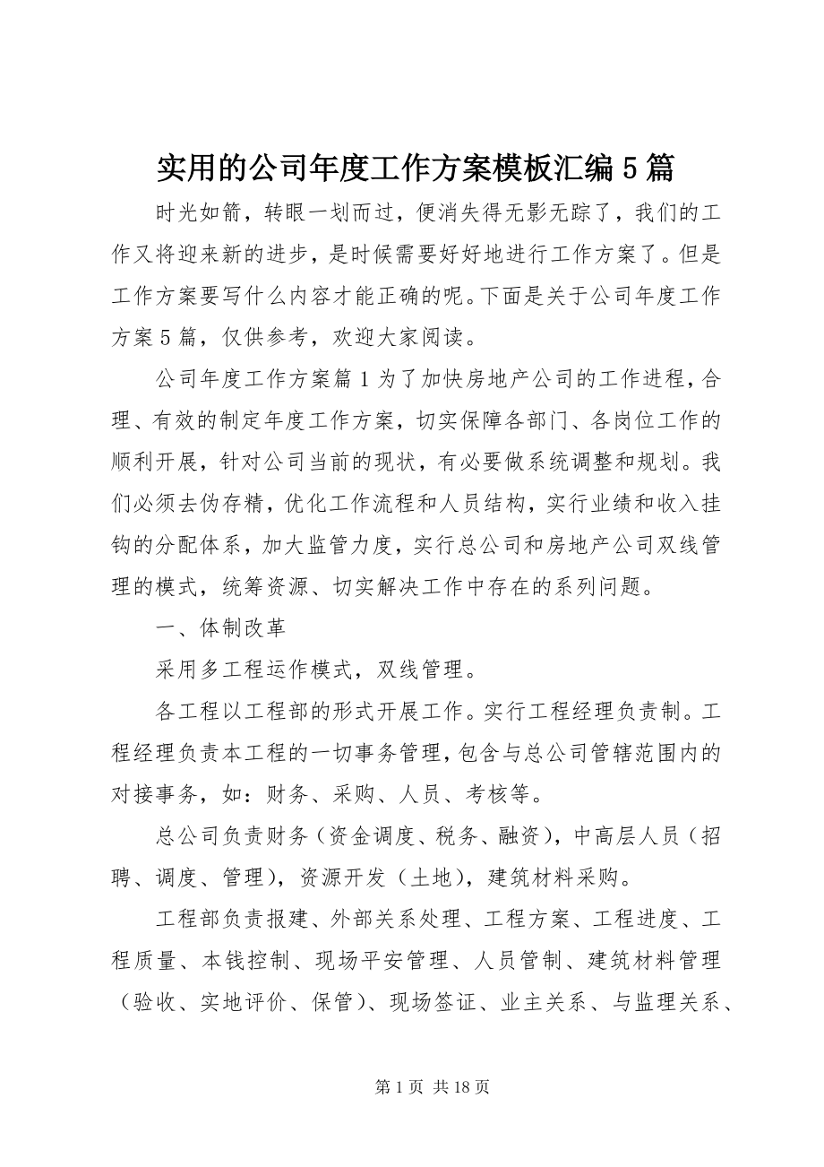 2023年实用的公司年度工作计划模板汇编5篇.docx_第1页