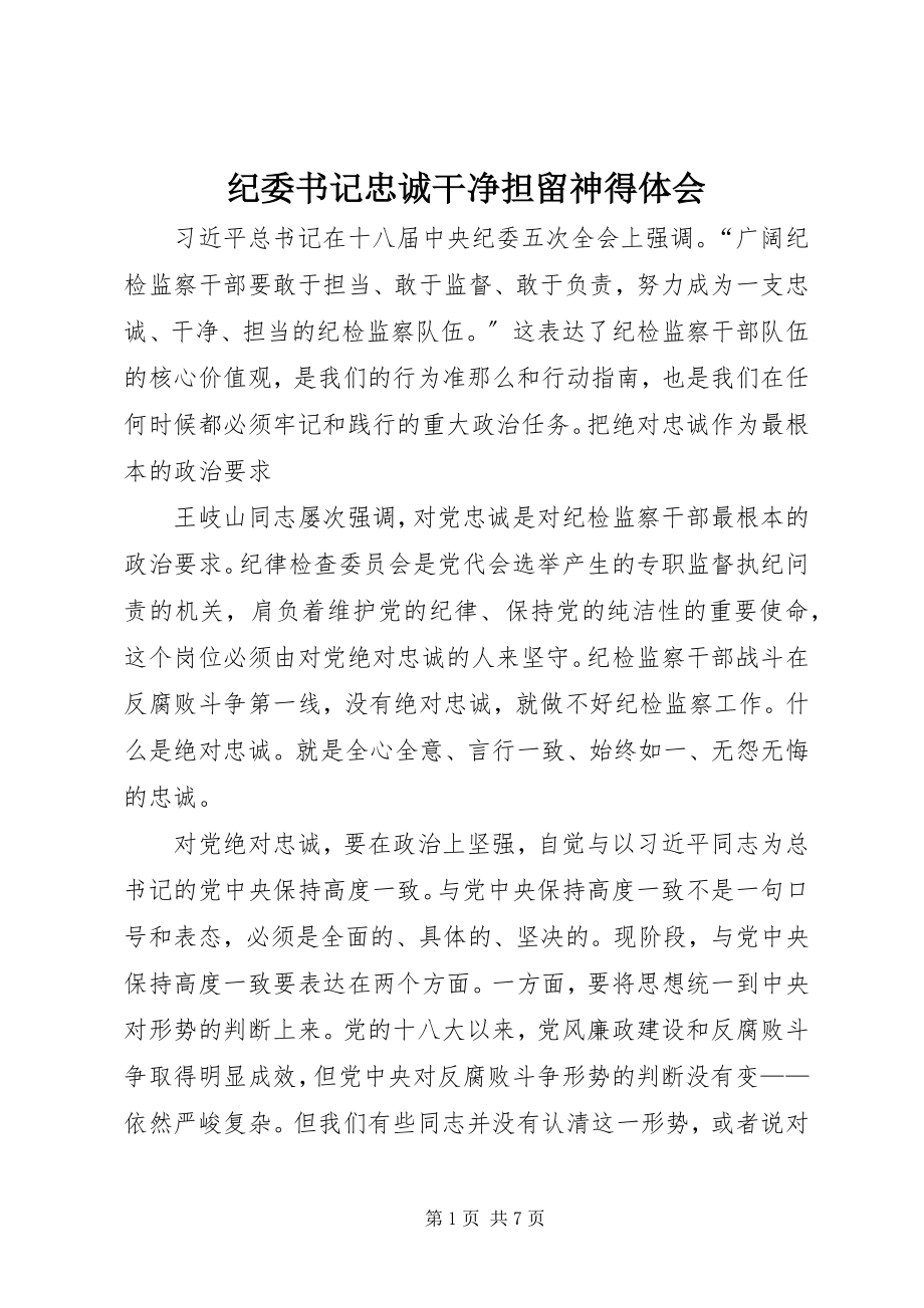 2023年纪委书记忠诚干净担当心得体会.docx_第1页