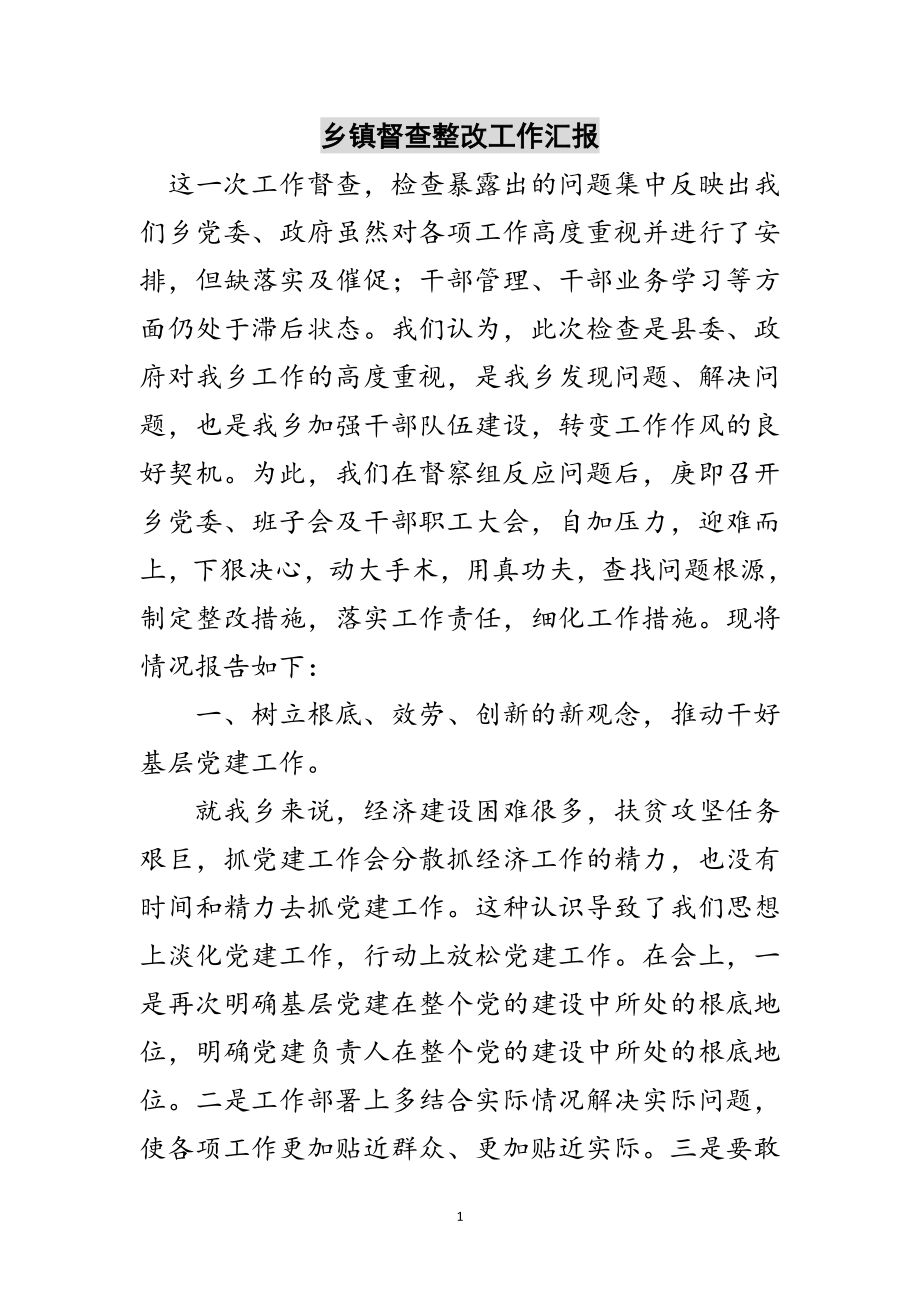 2023年乡镇督查整改工作汇报范文.doc_第1页