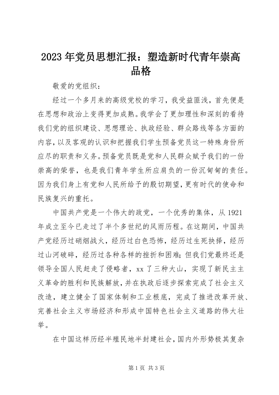 2023年党员思想汇报塑造新时代青崇高品格.docx_第1页