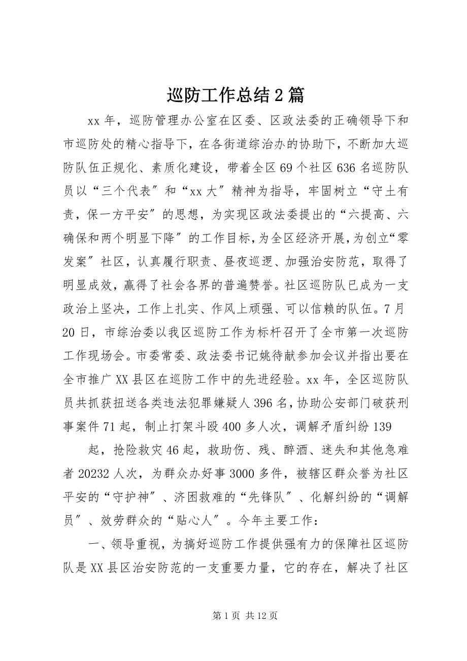 2023年巡防工作总结2篇.docx_第1页