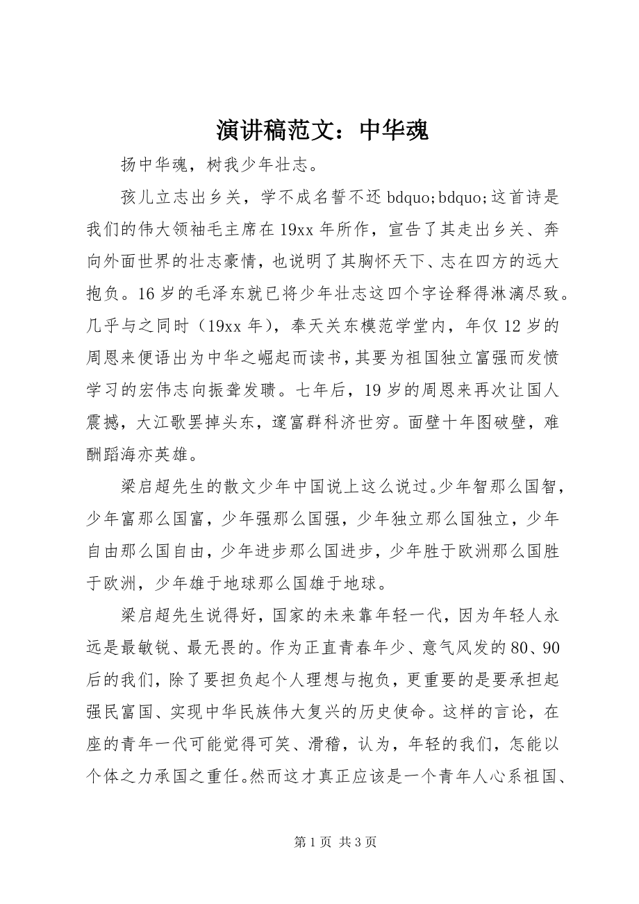 2023年演讲稿中华魂.docx_第1页