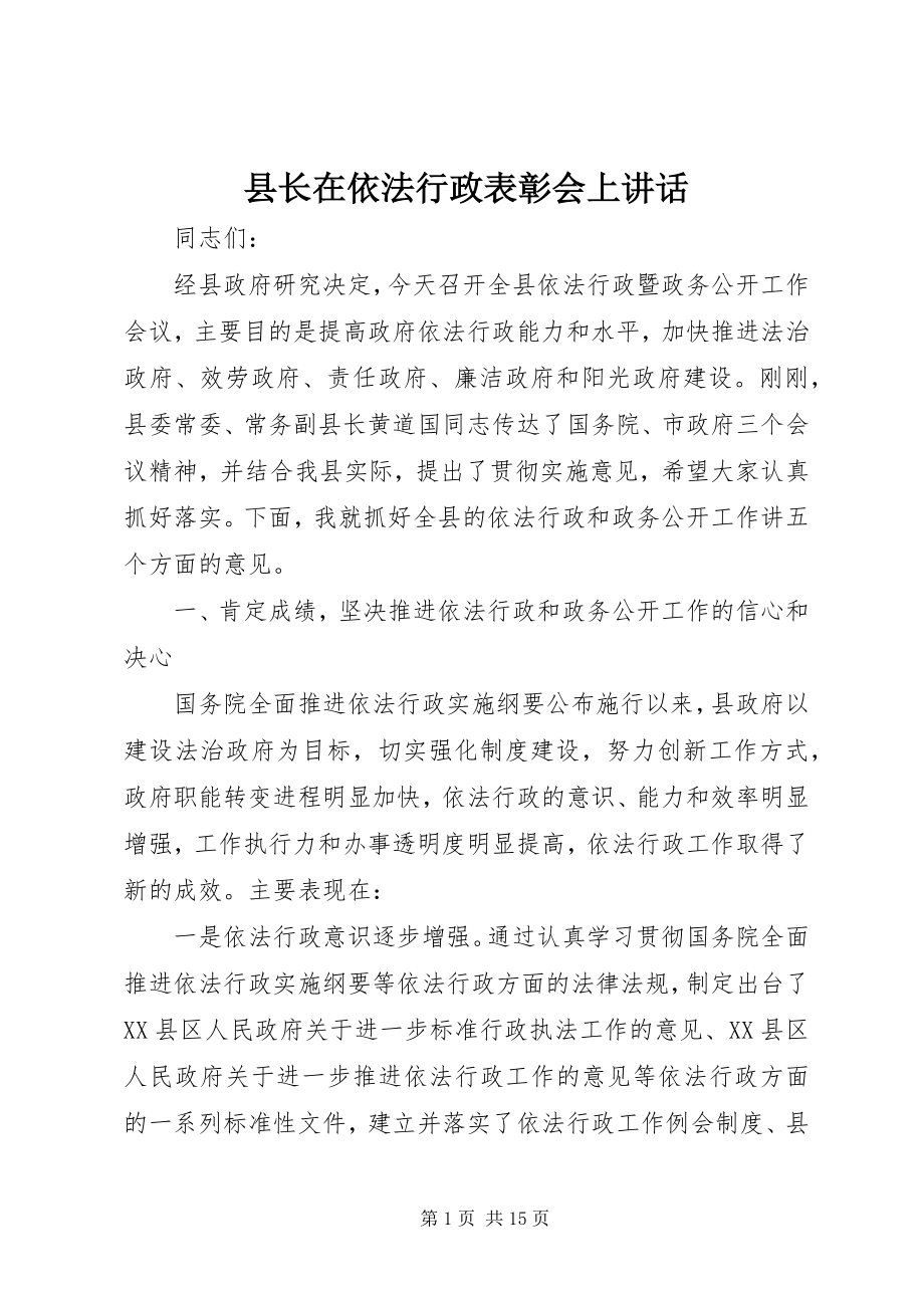 2023年县长在依法行政表彰会上致辞.docx_第1页