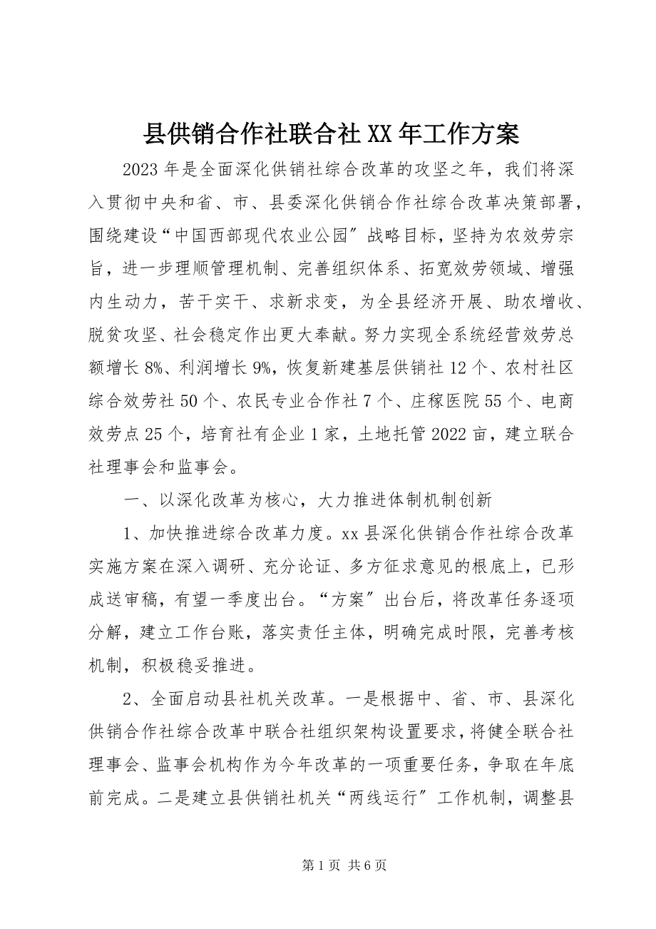 2023年县供销合作社联合社工作计划.docx_第1页