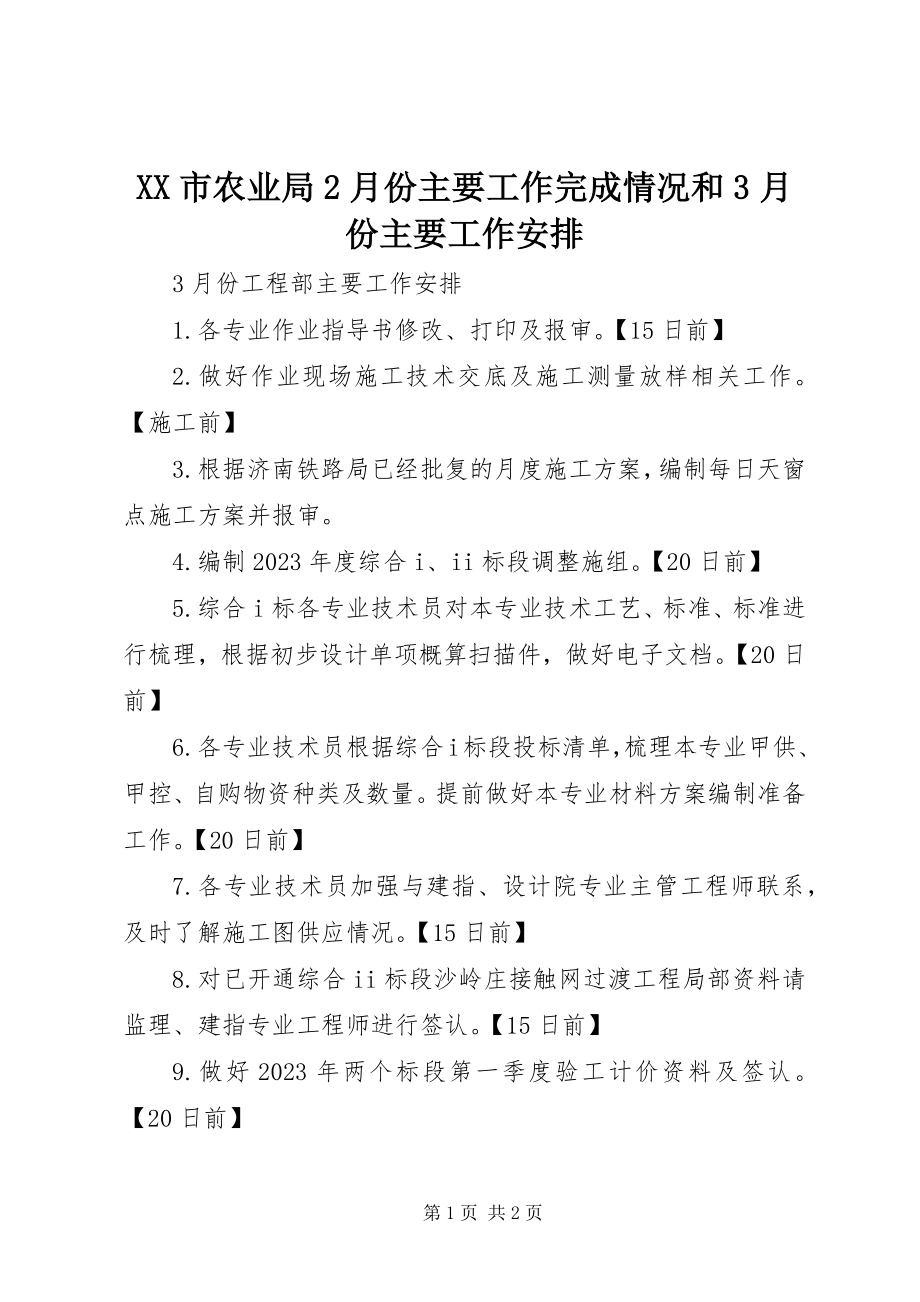 2023年XX市农业局月份主要工作完成情况和月份主要工作安排.docx_第1页