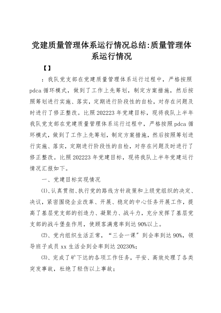 2023年党建质量管理体系运行情况总结质量管理体系运行情况.docx_第1页