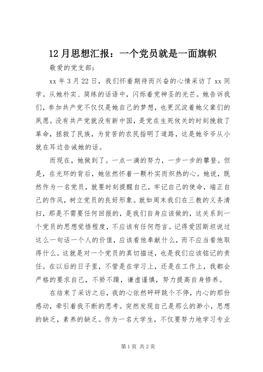 2023年2月思想汇报一个党员就是一面旗帜新编.docx_第1页