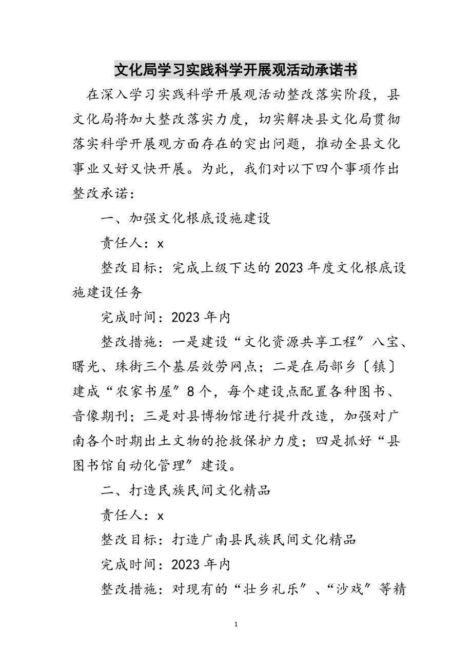 2023年文化局学习实践科学发展观活动承诺书范文.doc_第1页