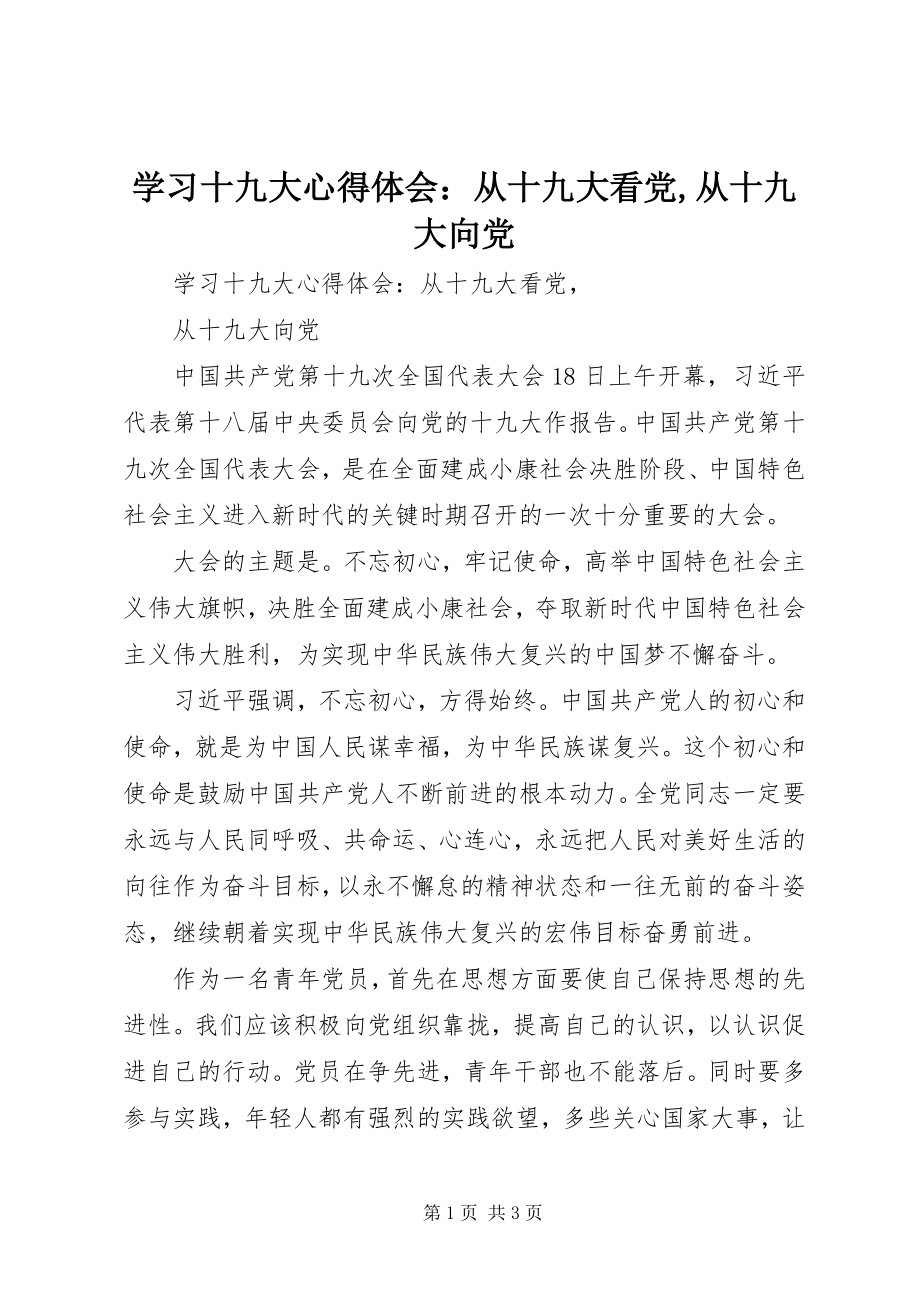 2023年学习十九大心得体会从十九大看党从十九大向党.docx_第1页