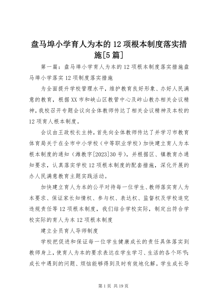 2023年盘马埠小学育人为本的12项基本制度落实措施5篇.docx_第1页