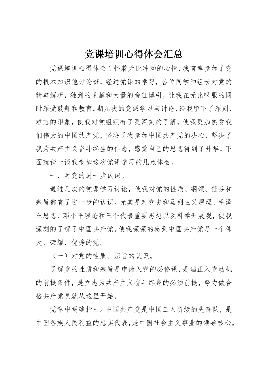 2023年党课培训心得体会汇总.docx_第1页