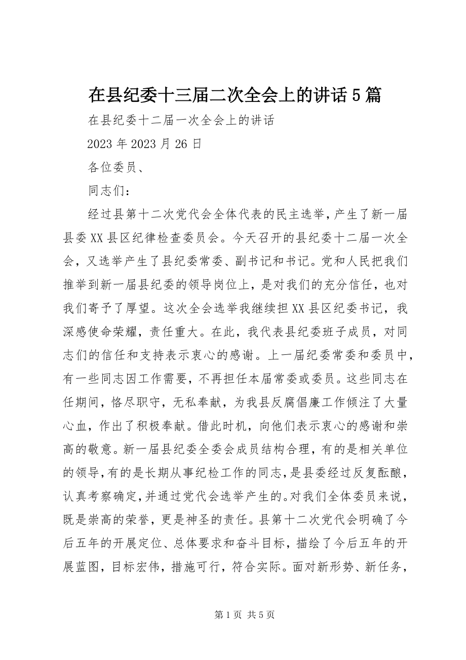 2023年在县纪委十三届二次全会上的致辞5篇.docx_第1页