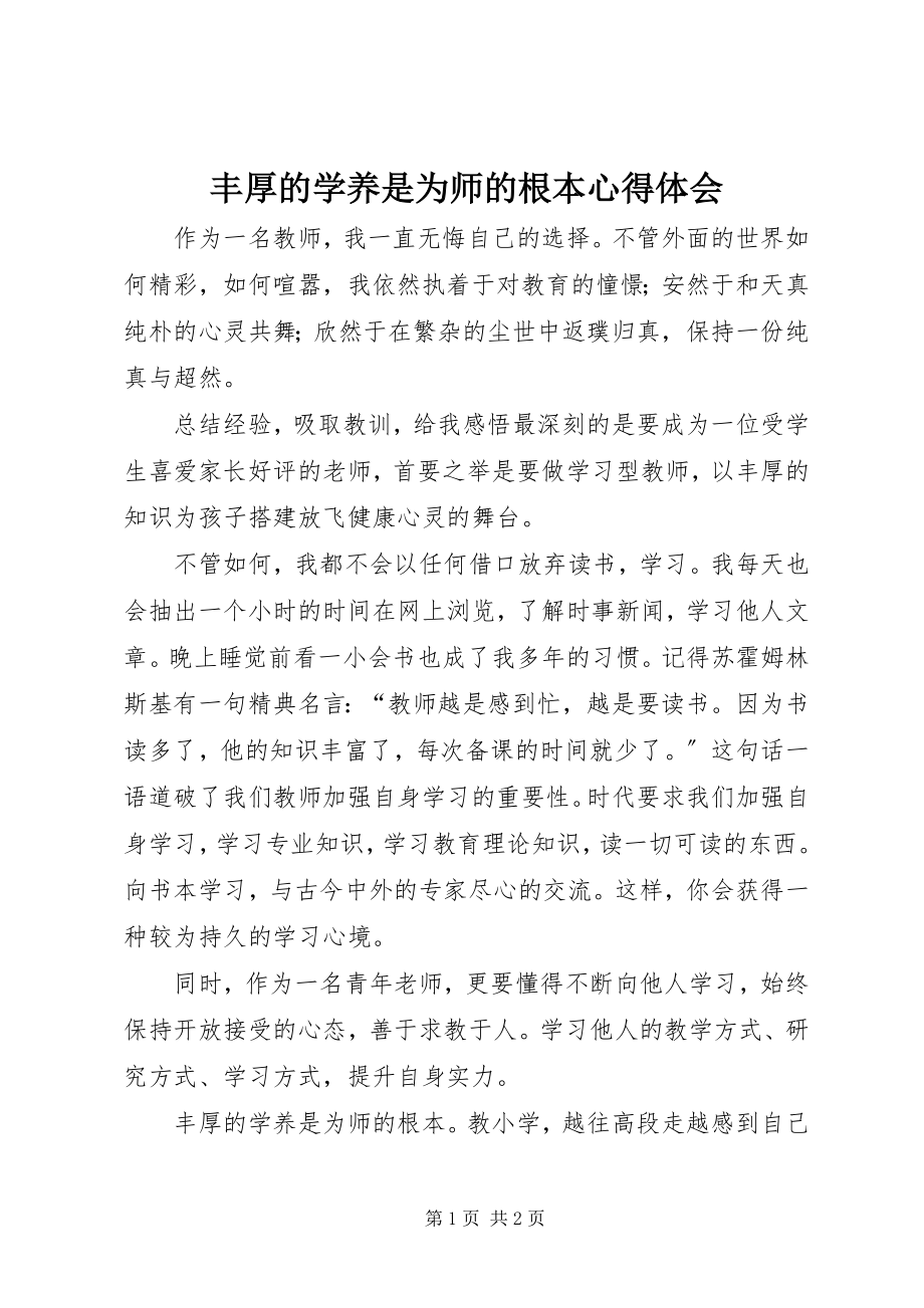 2023年丰厚的学养是为师的根本心得体会.docx_第1页