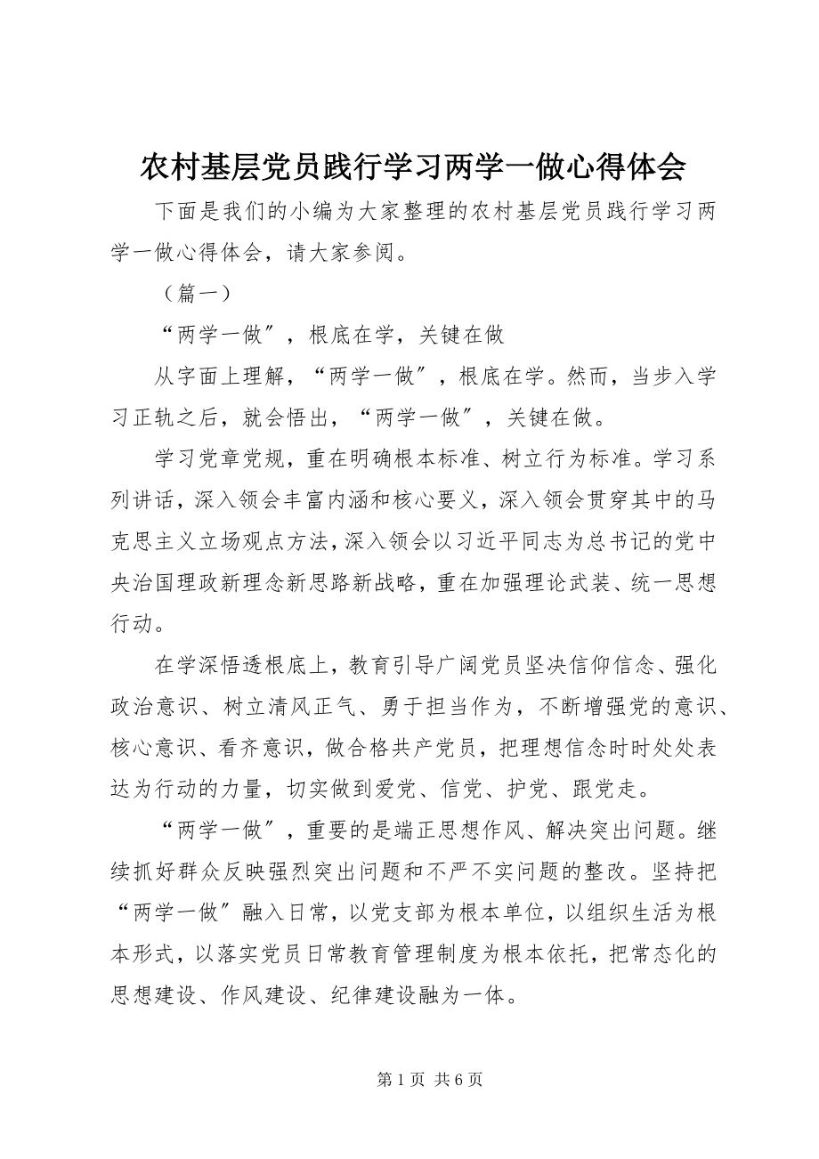 2023年农村基层党员践行学习两学一做心得体会.docx_第1页