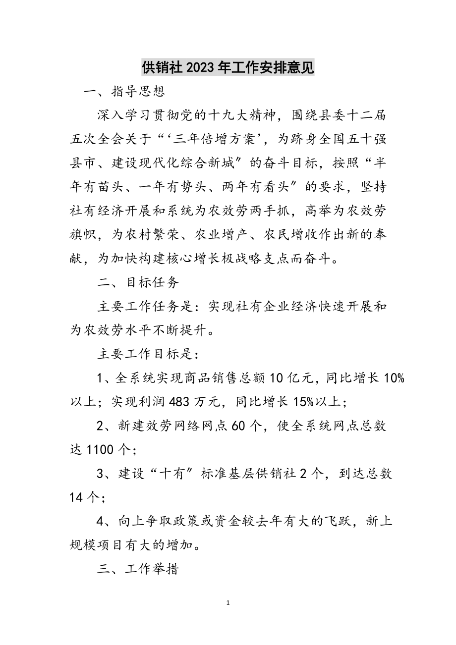 2023年供销社年工作安排意见范文.doc_第1页