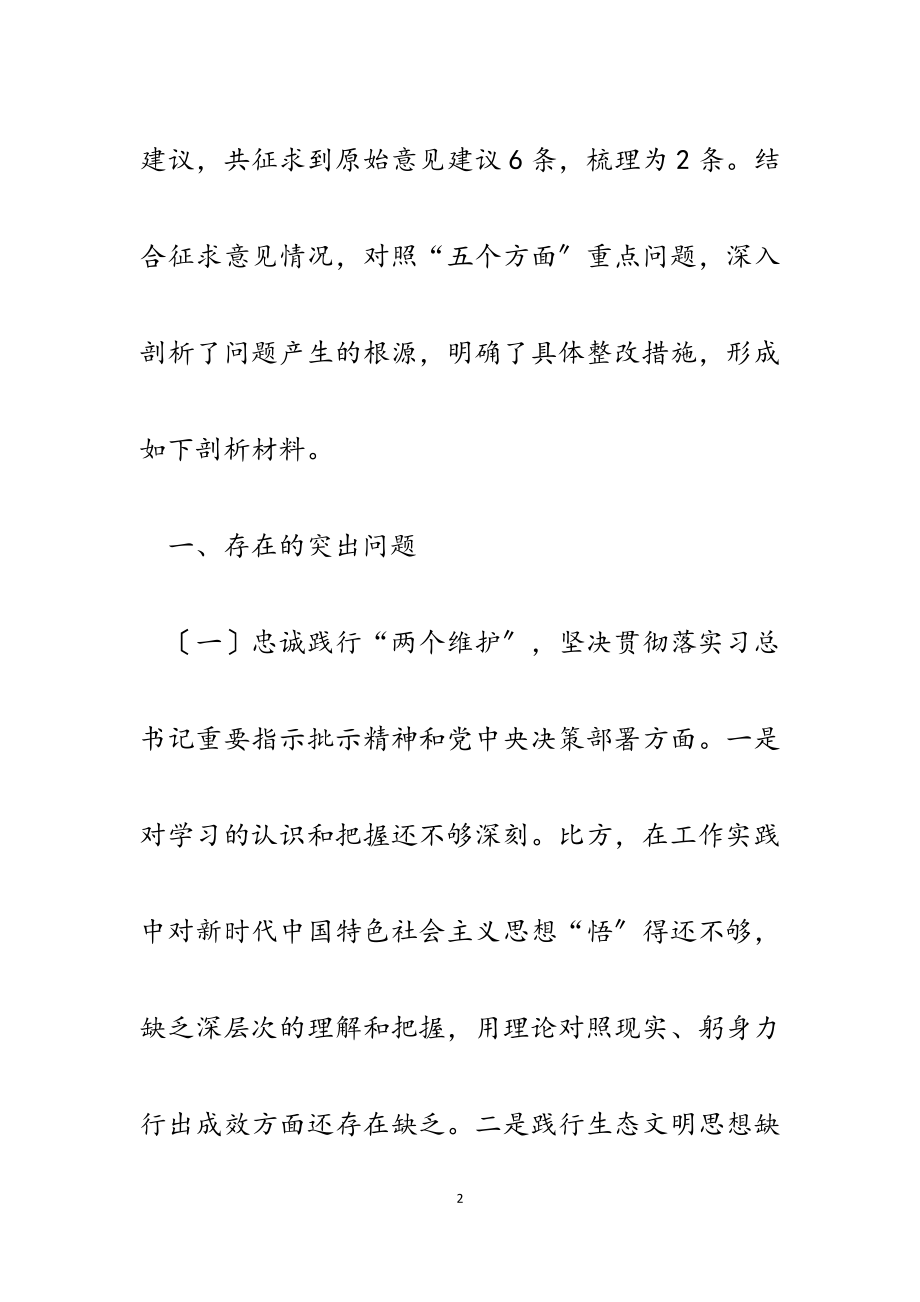 2023年局领导班子成员中央生态环境保护督察整改专题民主生活会个人发言提纲.docx_第2页