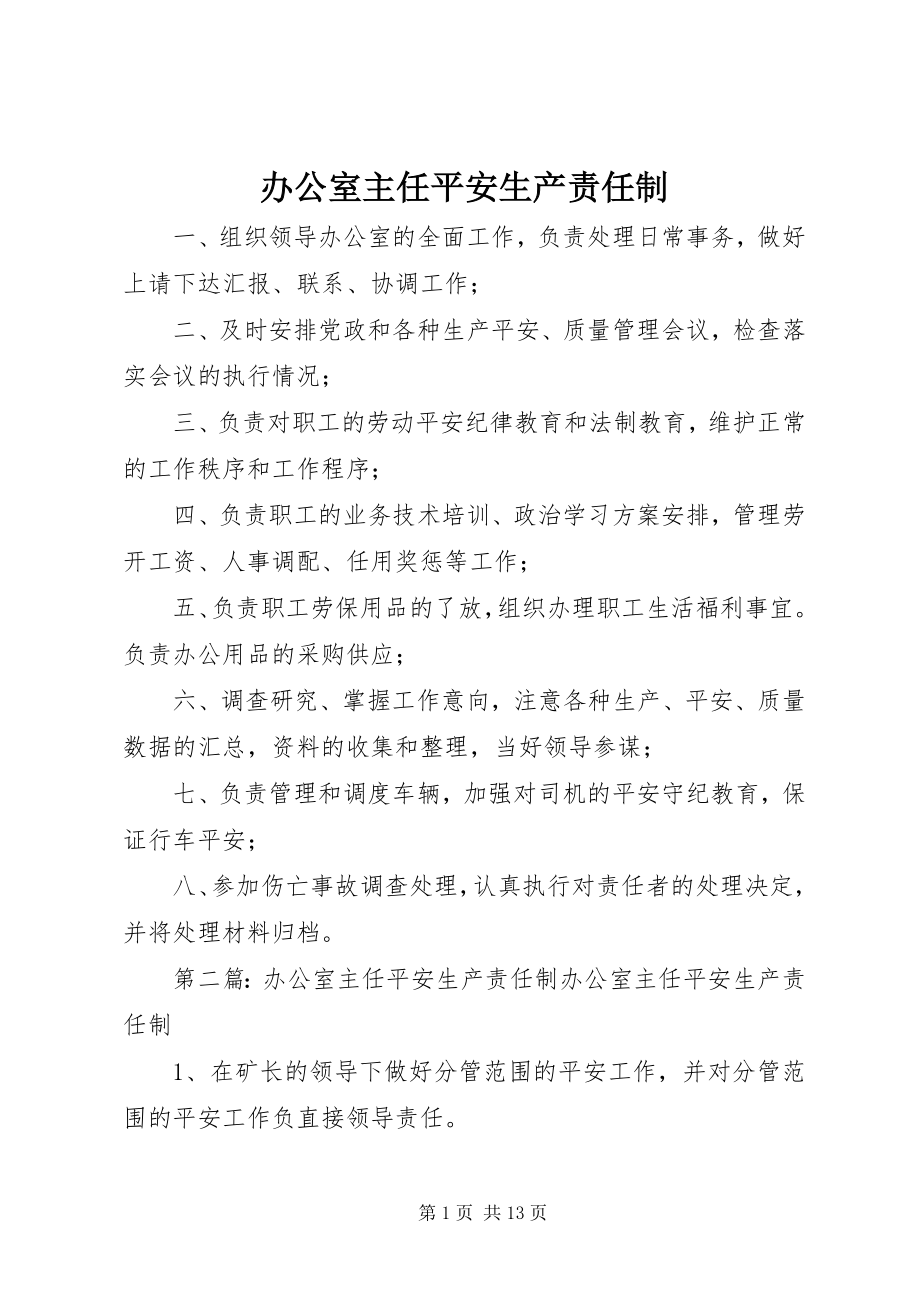 2023年办公室主任安全生产责任制新编.docx_第1页