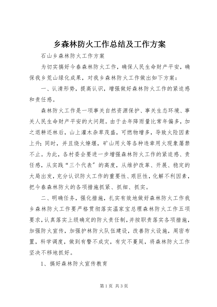 2023年乡森林防火工作总结及工作计划.docx_第1页