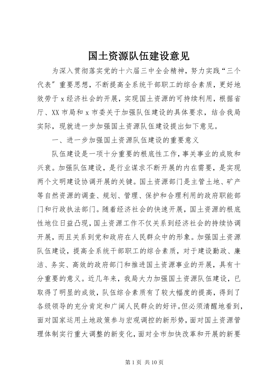 2023年国土资源队伍建设意见.docx_第1页