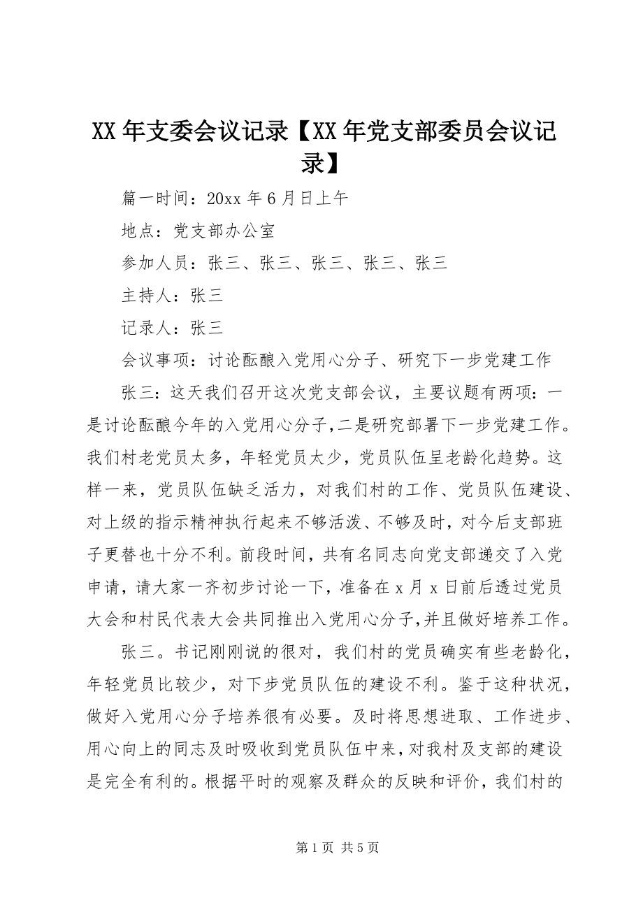 2023年支委会议记录党支部委员会议记录.docx_第1页