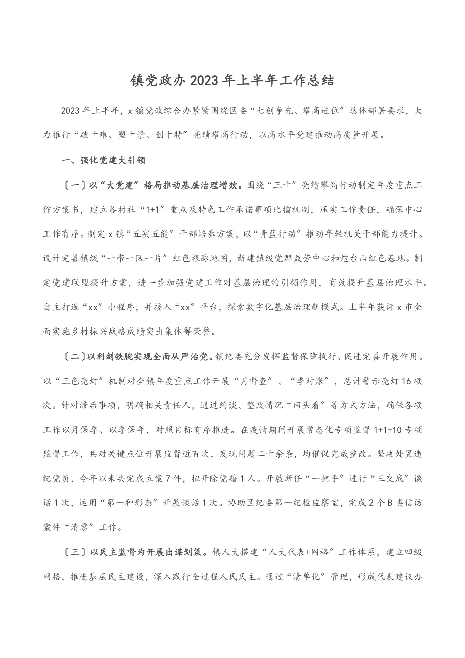 镇党政办2023年上半年工作总结范文.docx_第1页